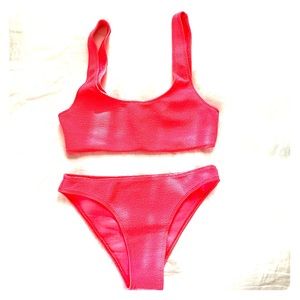MIKOH pink textured scrunchy bikini